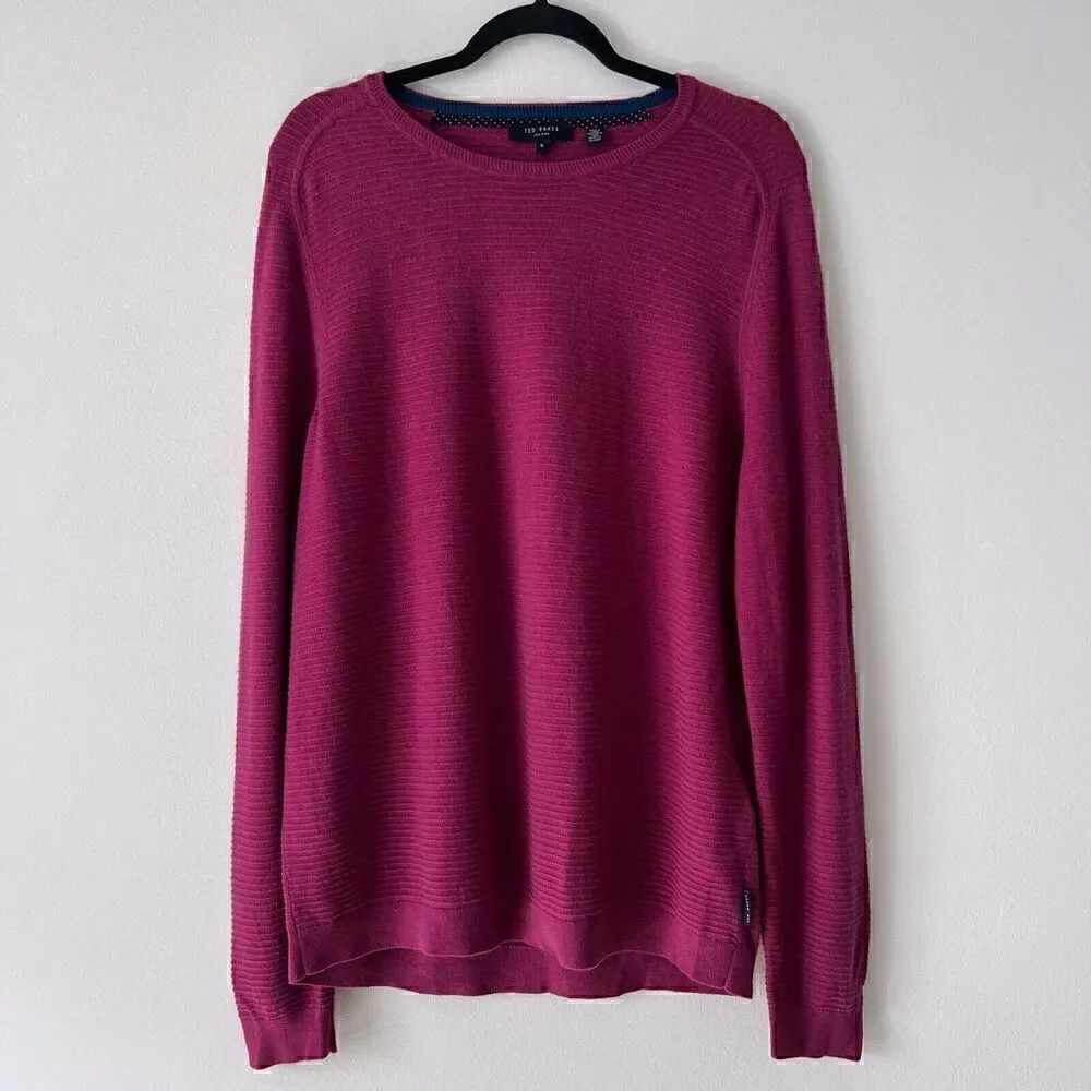 Ted Baker Men's Potter Crewneck Sweater Size 6 2XL Pink Ribbed Wool Blend - Picture 1 of 7